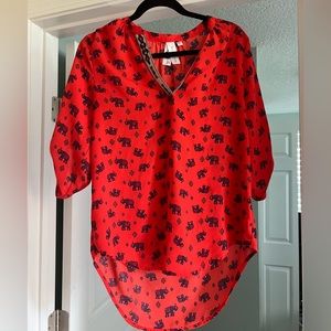 Ladies large Society Girl house with Elephants, Orange and Navy blue.